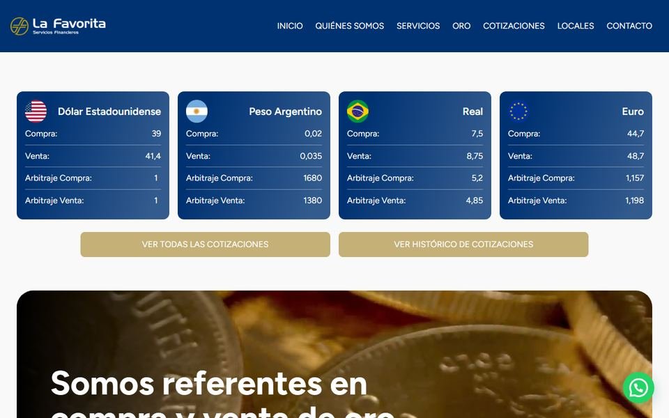 Sitio web de una casa de cambio uruguaya con cotizaciones en vivo