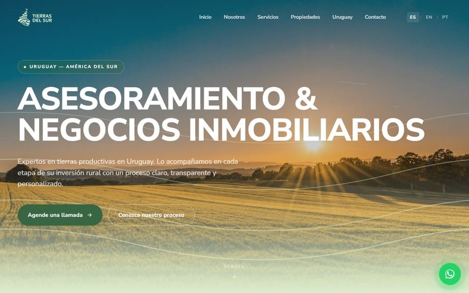 Sitio web de una consultora inmobiliaria rural con catálogo de campos